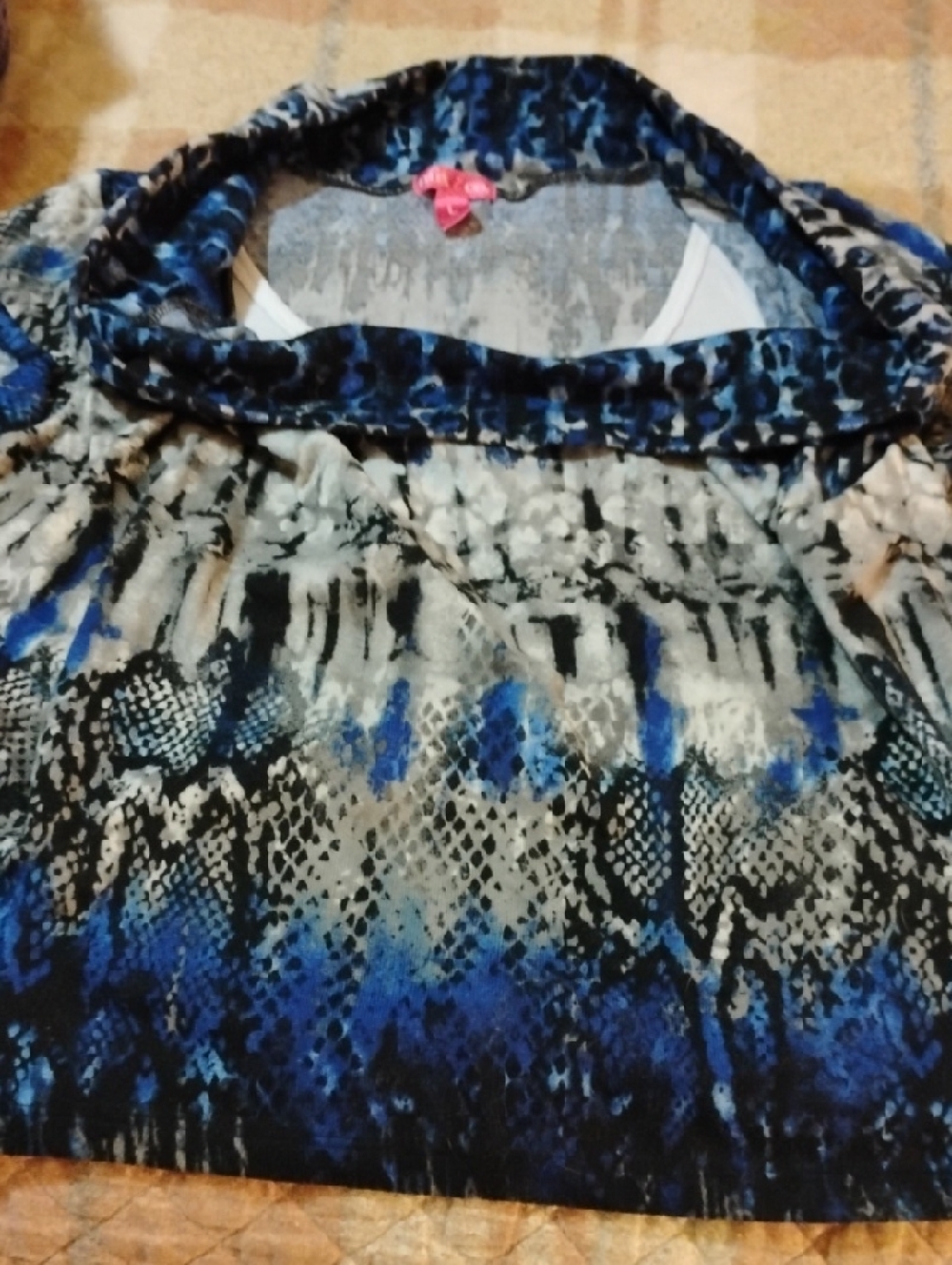 Blue Animal-Print Cowl Neck Sweater
